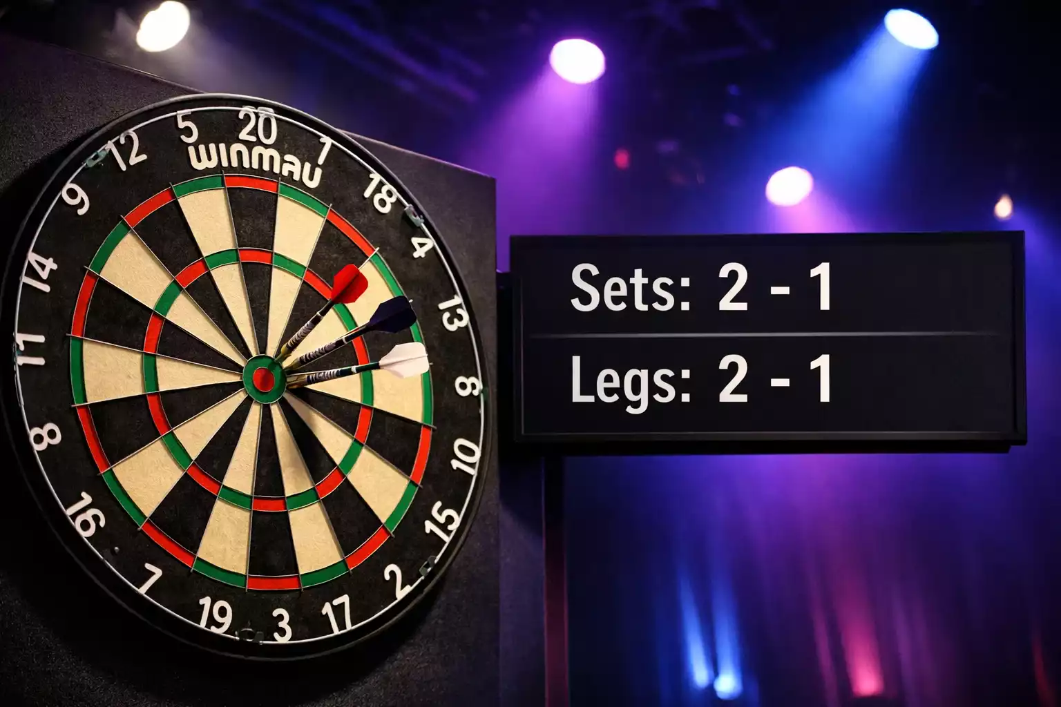 Dartbord met setscores en legstructuur