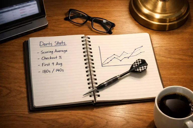 Dartsstatistieken analyse met grafieken en dartbord