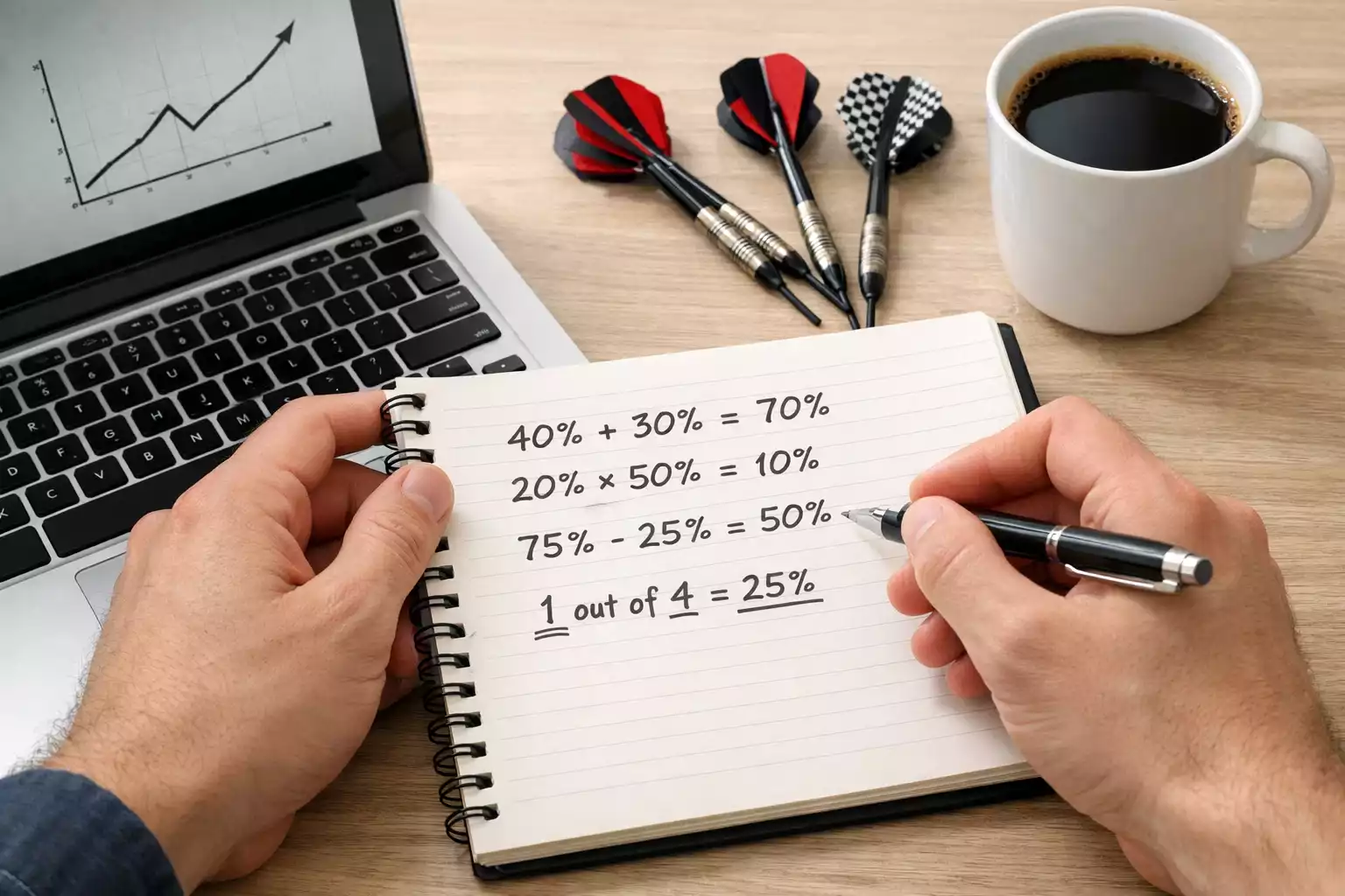 Persoon berekent expected value op papier