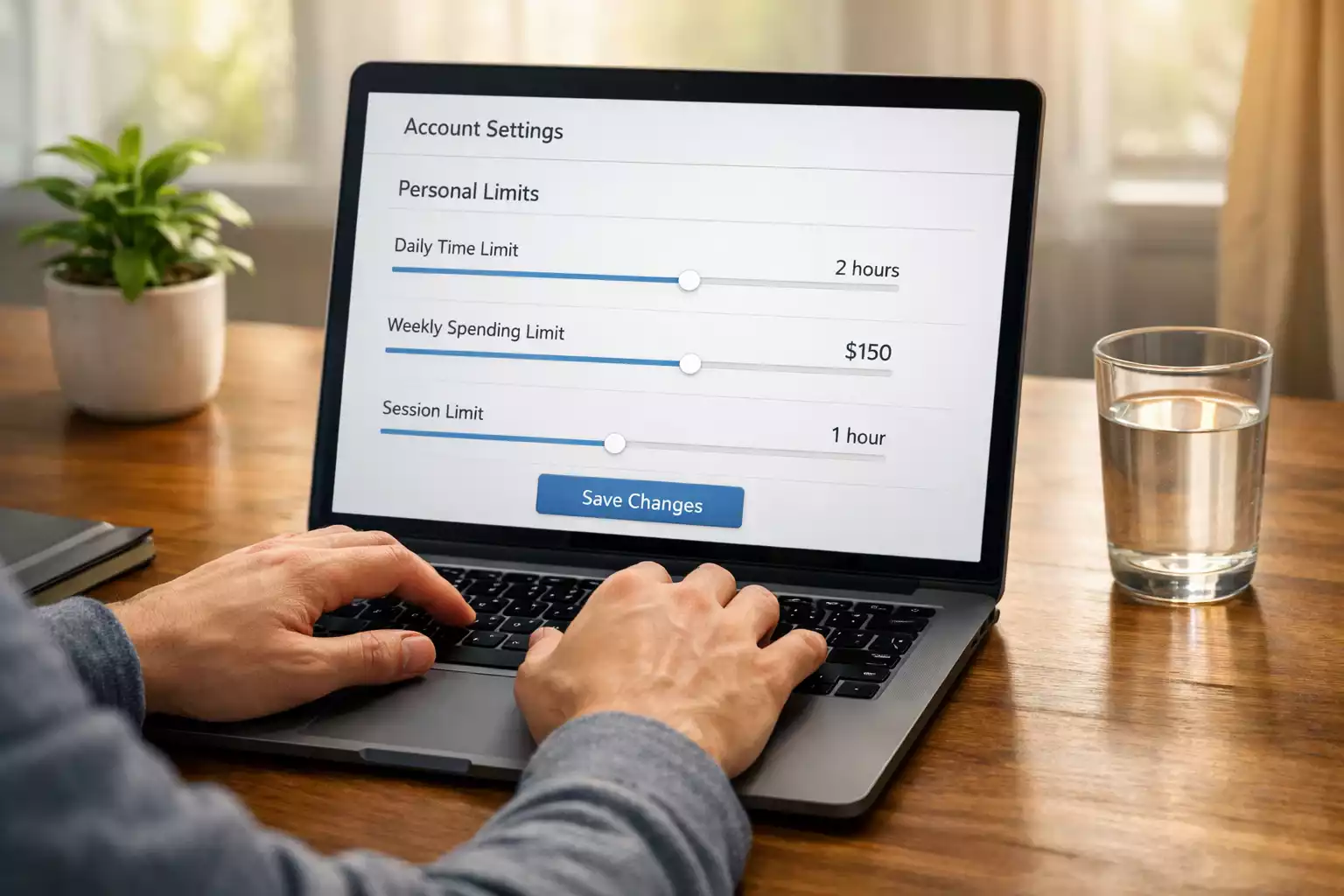 Persoon stelt limieten in op laptop voor verantwoord wedden